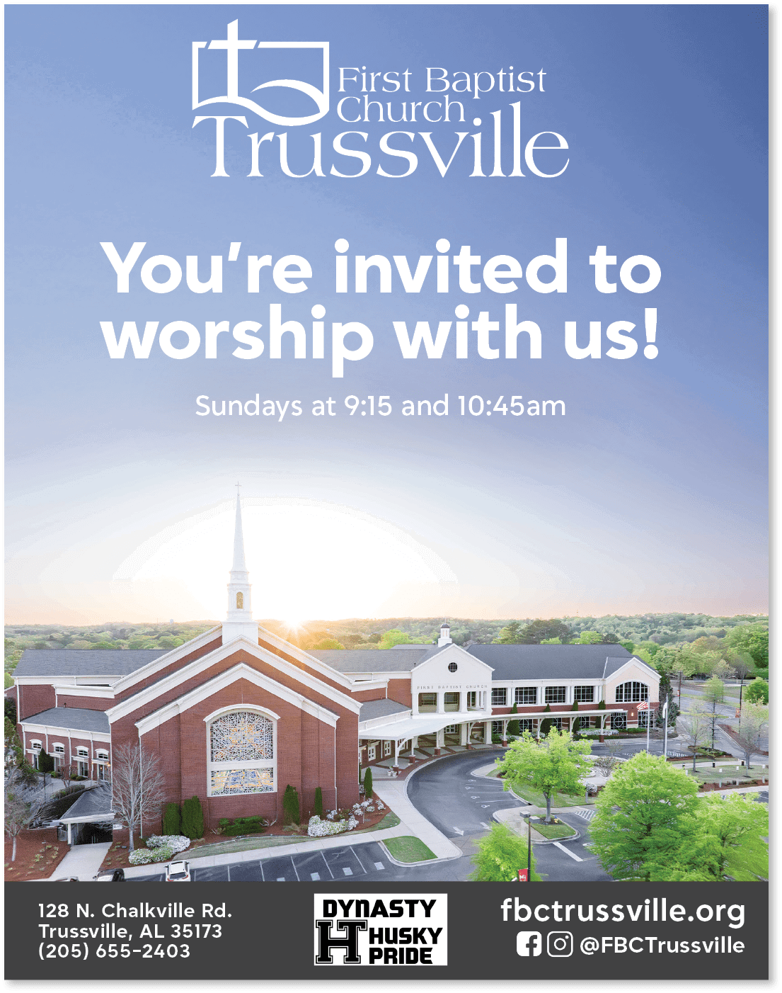 A church invitation to worship on Sundays at 9:15 and 11:00. AI generated content