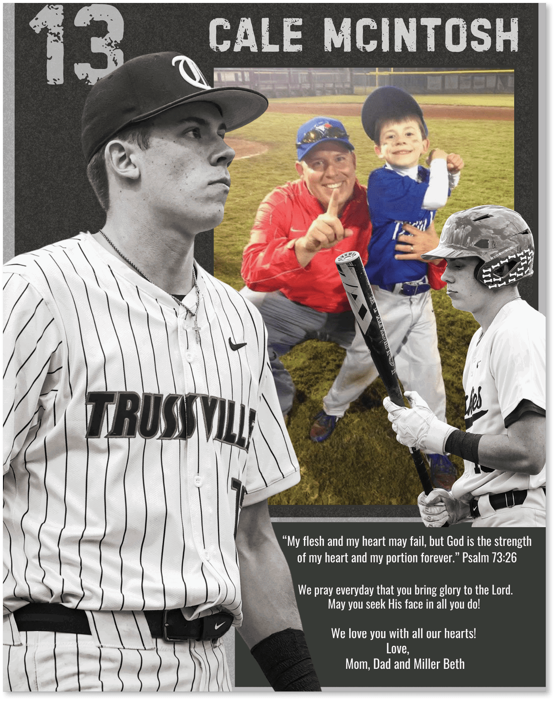 A baseball player poses with a bat and a young boy. AI generated content