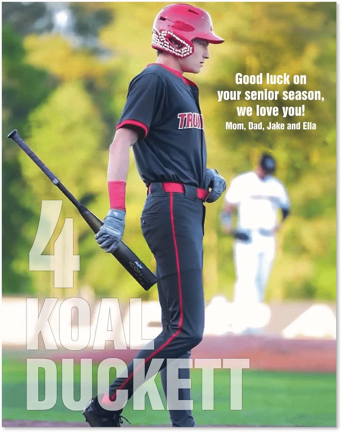 A baseball player holding a bat, wearing a black and red uniform. AI generated content