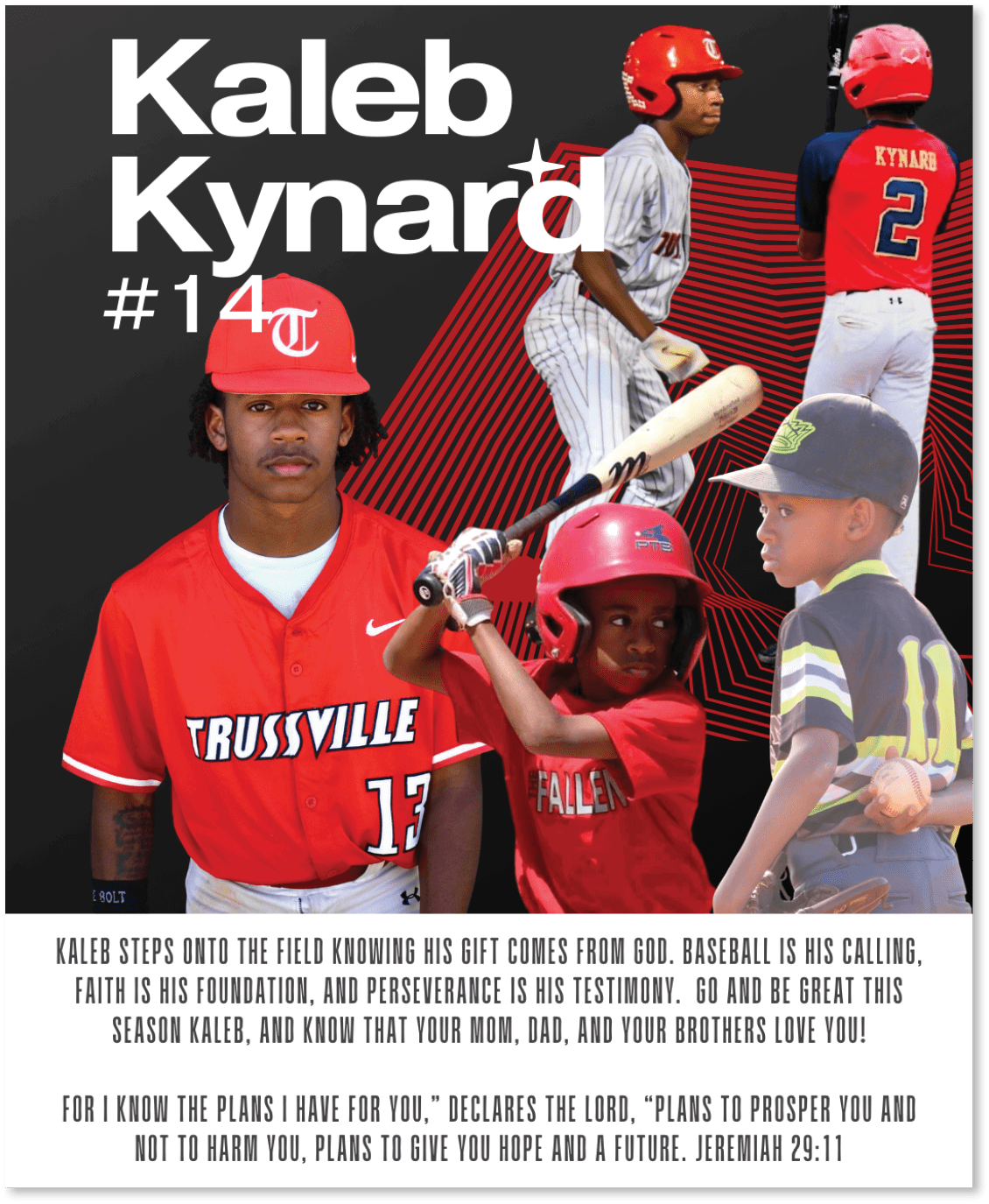 A baseball player named Kaleb wearing a red jersey with the number 14. AI generated content