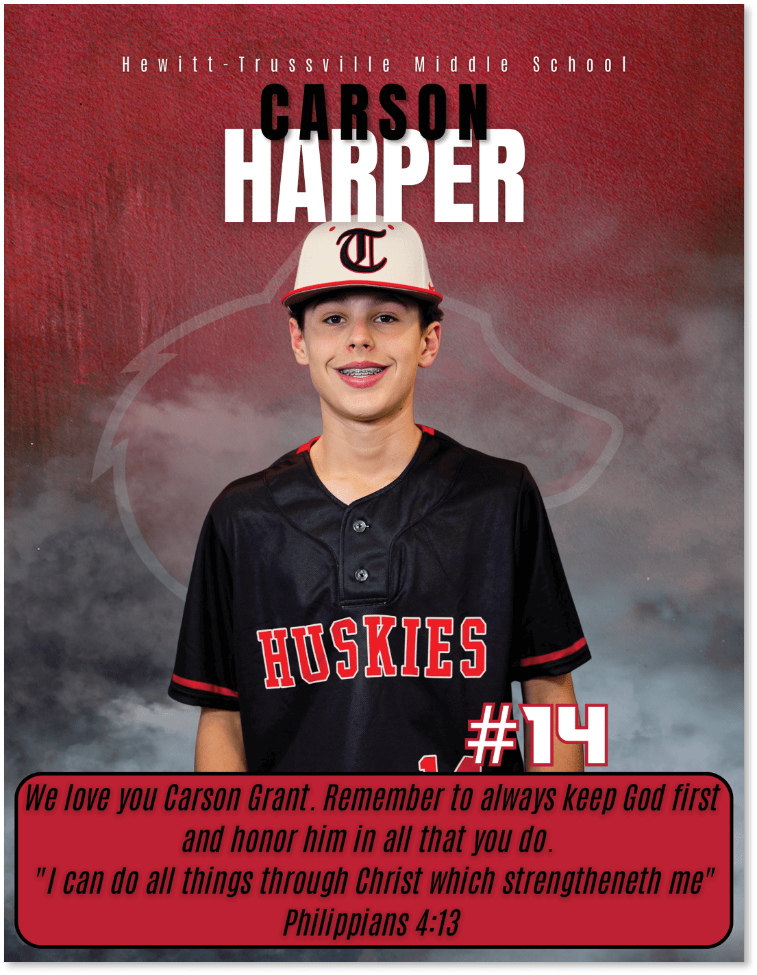 A young man wearing a baseball uniform with the name Harper on the back. AI generated content