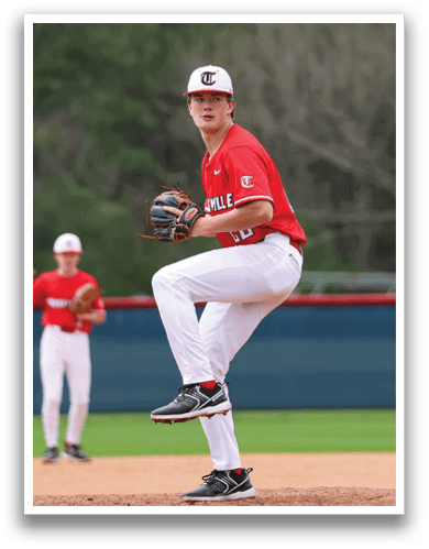 A baseball player in a red shirt and white pants is in the process of throwing a ball. AI generated content