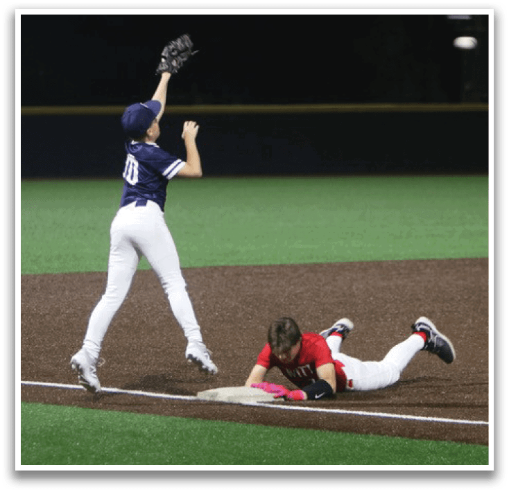 A baseball player slides into home plate while the catcher tries to tag him out. AI generated content
