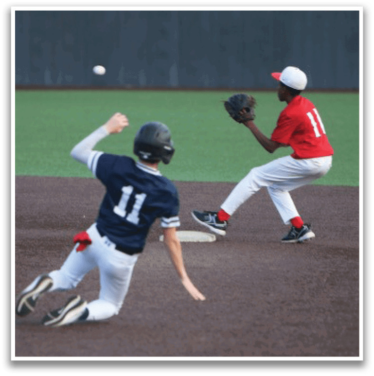 A baseball player slides into home plate while another player tries to catch the ball. AI generated content