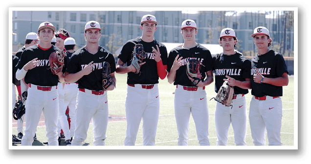 A group of baseball players wearing black and red uniforms and holding gloves. AI generated content