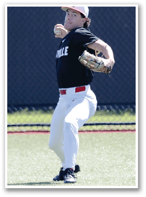 A man in a black and red baseball uniform is throwing a ball. AI generated content