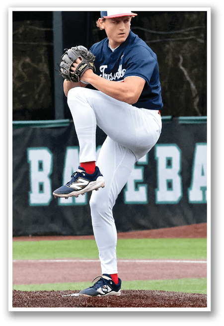 A baseball player is in the middle of a pitch, with his leg up in the air. AI generated content