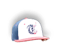A blue and white baseball cap with a cow on it. AI generated content