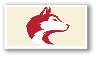 A red and white dog head with a red tongue. AI generated content