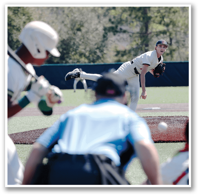 A baseball player is in the middle of a pitch, with a catcher and an umpire behind him. AI generated content
