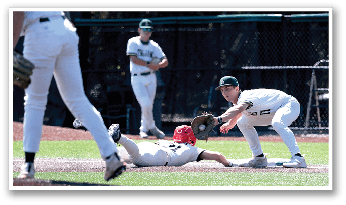 A baseball player slides into home plate while another player tries to catch the ball. AI generated content