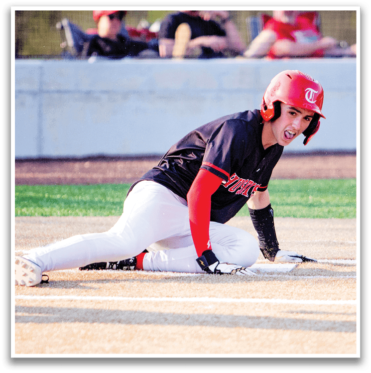 A baseball player slides into home plate, wearing a red helmet and white pants. AI generated content