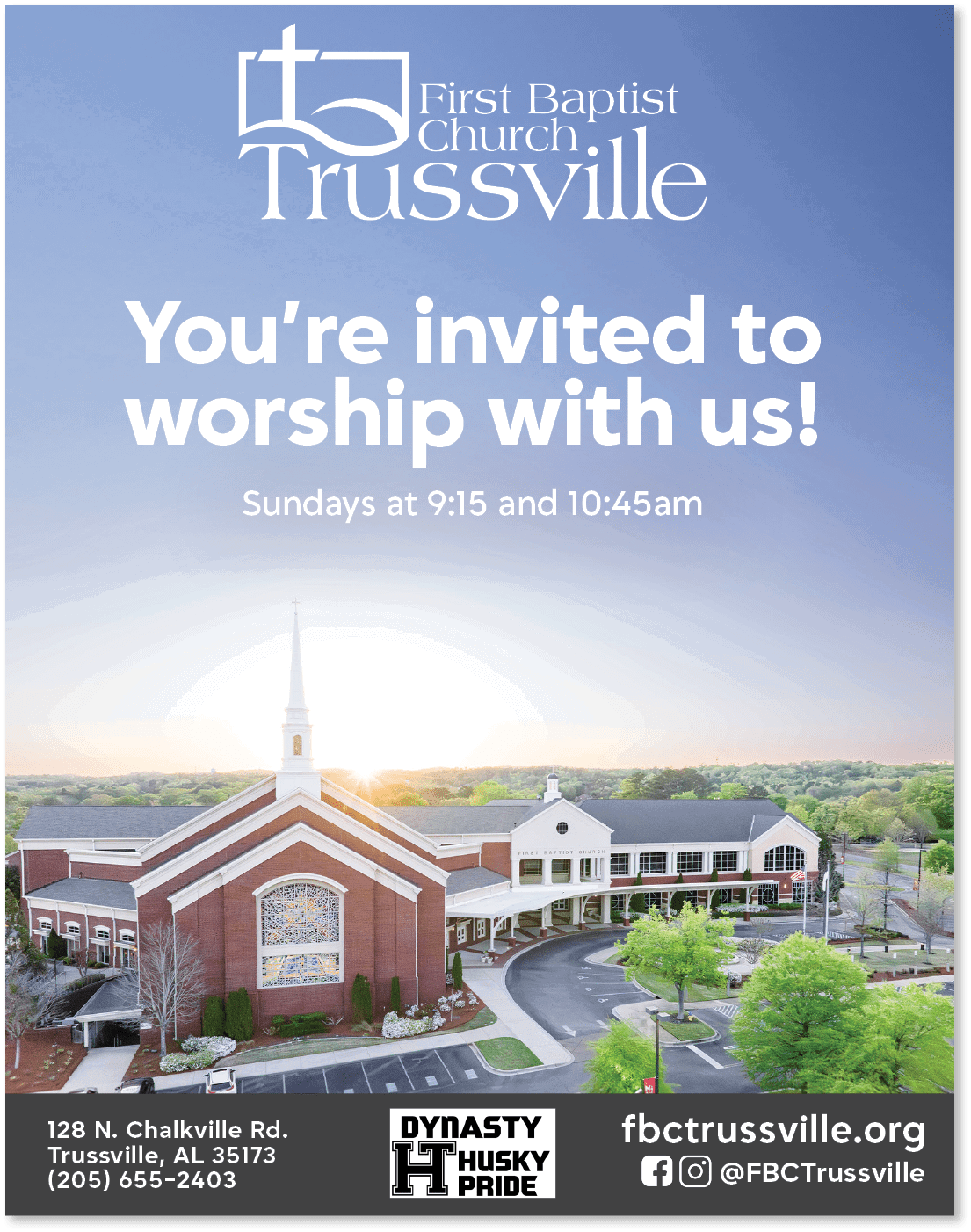 A church invitation to worship on Sundays at 9:15 and 11:00. AI generated content