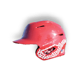 A person wearing a red helmet with a white design. AI generated content