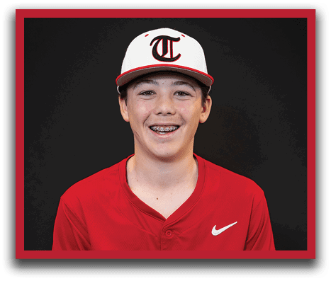 A young boy wearing a baseball uniform with the word “trusville" on the front. AI generated content