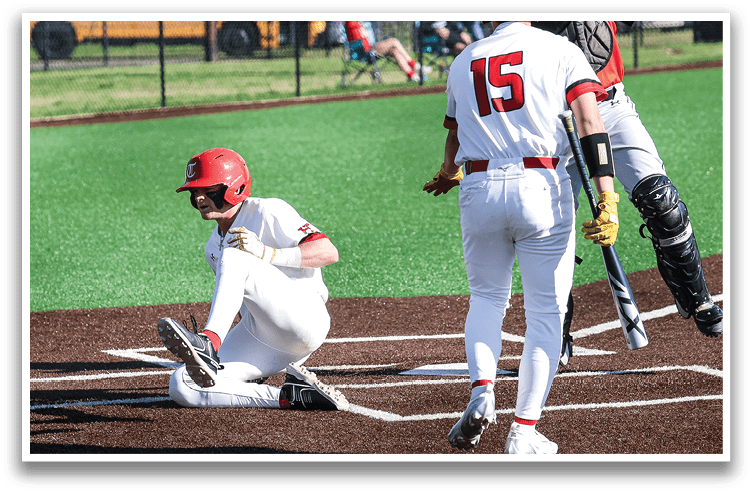A baseball player slides into home plate, while another player watches. AI generated content