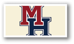 A red and blue logo for MH. AI generated content