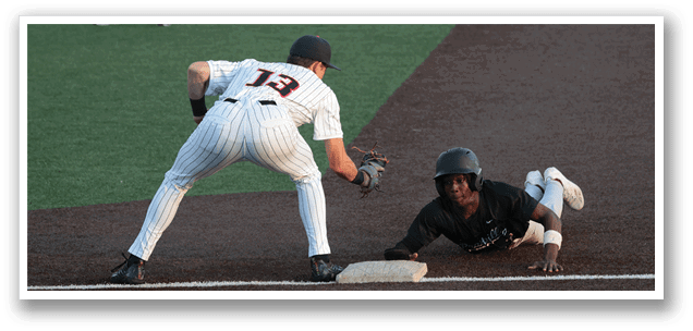 A baseball player slides into home base while the catcher tries to tag him out. AI generated content
