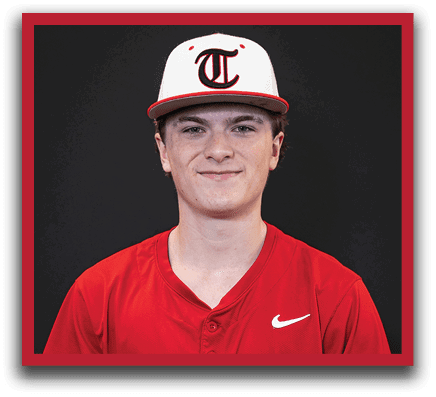 A young man wearing a red baseball jersey with the word “Truesville" on the front. AI generated content
