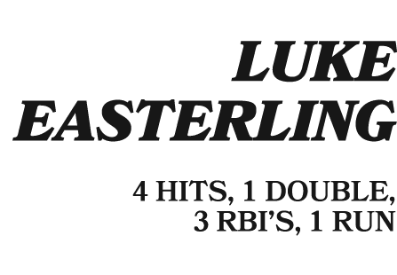  LUKE EASTERLING 4 HITS, 1 DOUBLE, 3 RBI’S, 1 RUN