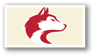 A red and white dog head with a red tongue. AI generated content