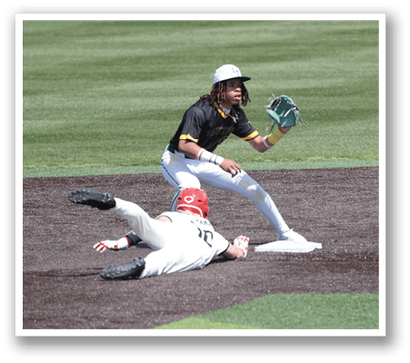 A baseball player slides into home plate while the catcher tries to tag him out. AI generated content
