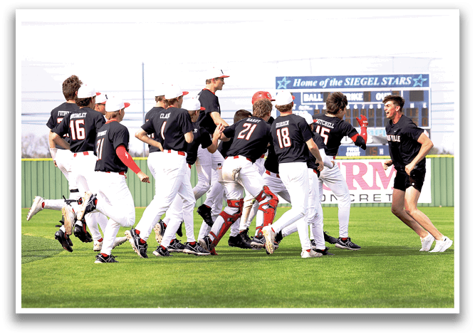A group of baseball players celebrating a win on the field. AI generated content