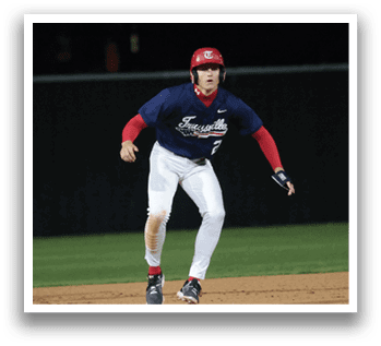 A baseball player wearing a blue and red uniform is running towards a base. AI generated content