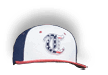A white and red baseball cap with a blue bill. AI generated content