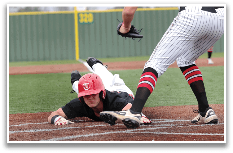 A baseball player slides into home plate while another player tries to tag him out. AI generated content