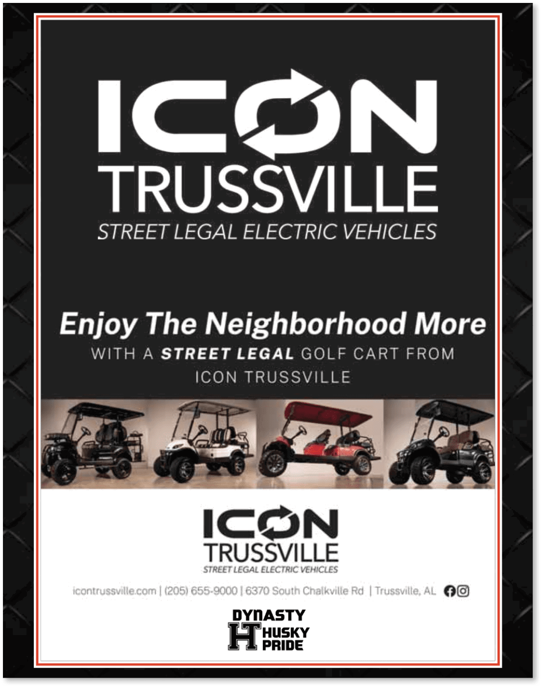 A flyer advertising street legal golf carts from Icon Truesville. AI generated content