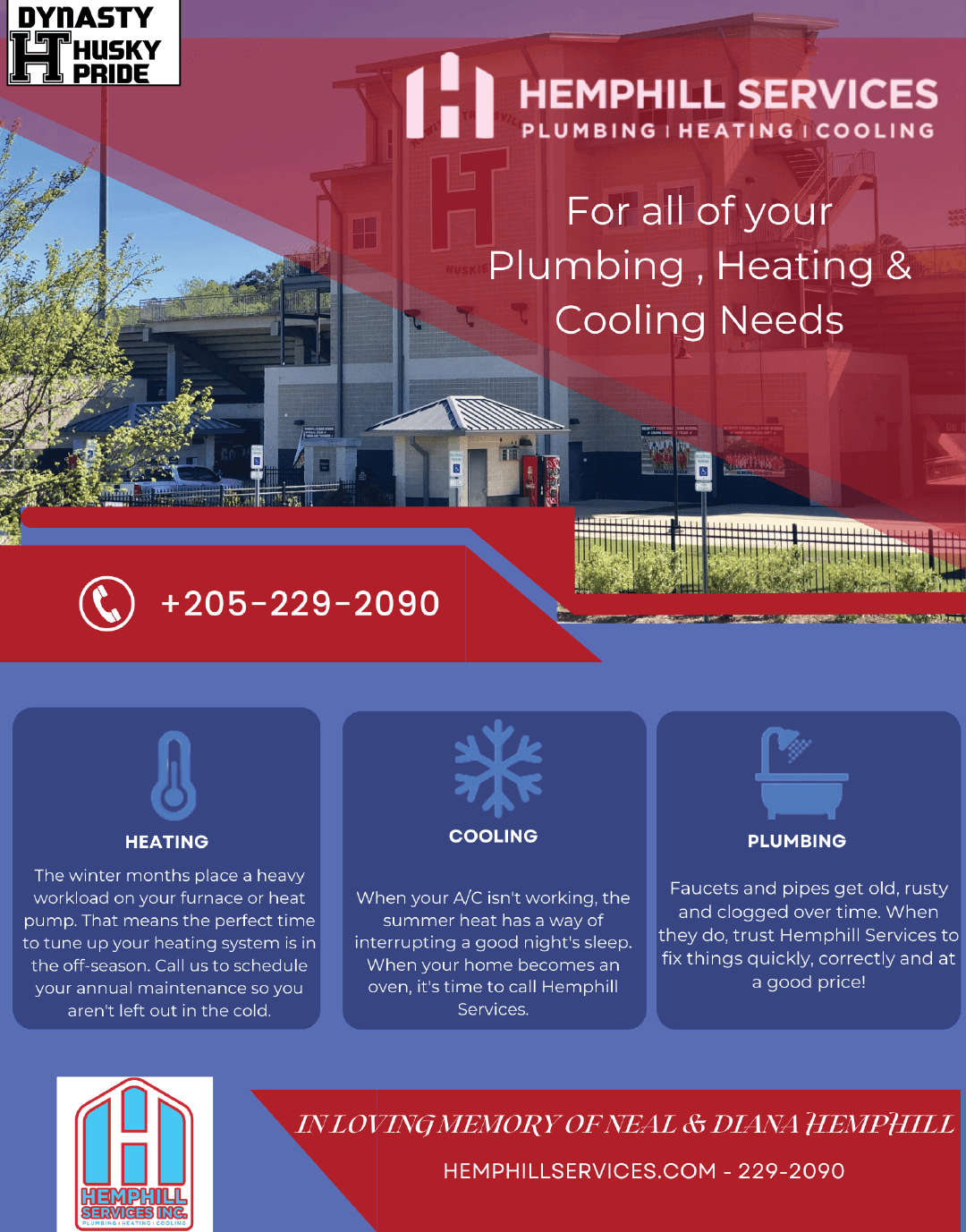 A flyer for Hemphill Services, a plumbing, heating, and cooling company. AI generated content