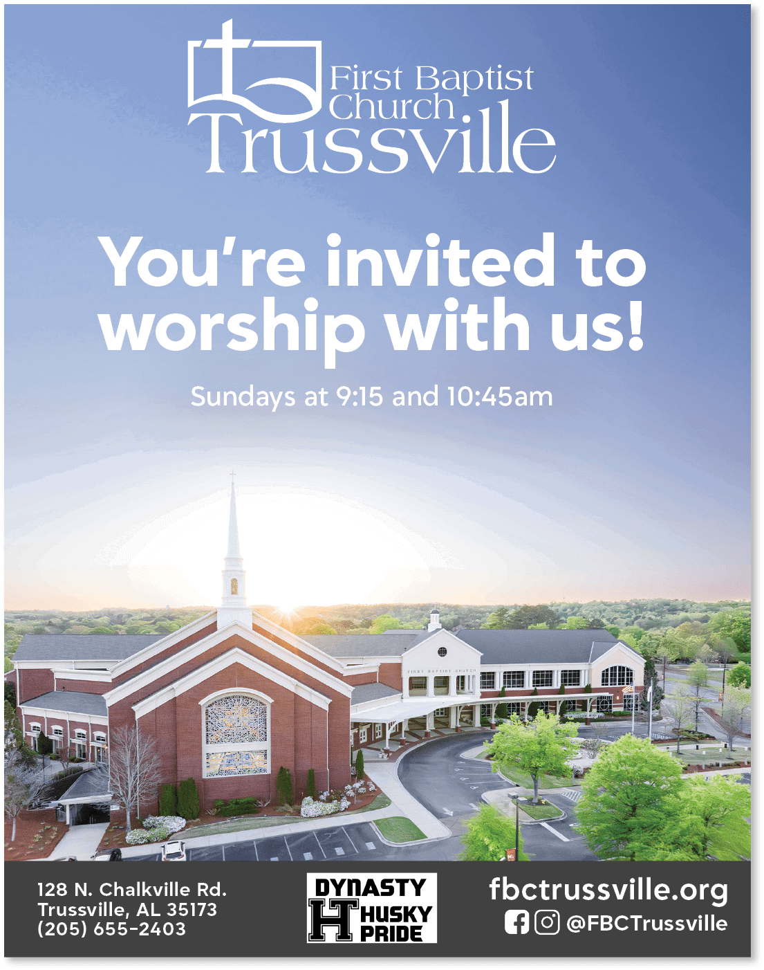 A church invitation to worship on Sundays at 9:15 and 11:00. AI generated content