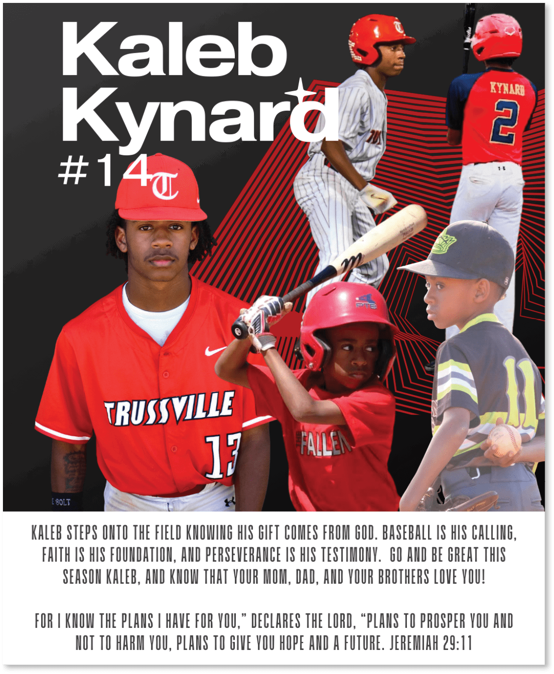 A baseball player named Kaleb wearing a red jersey with the number 14. AI generated content