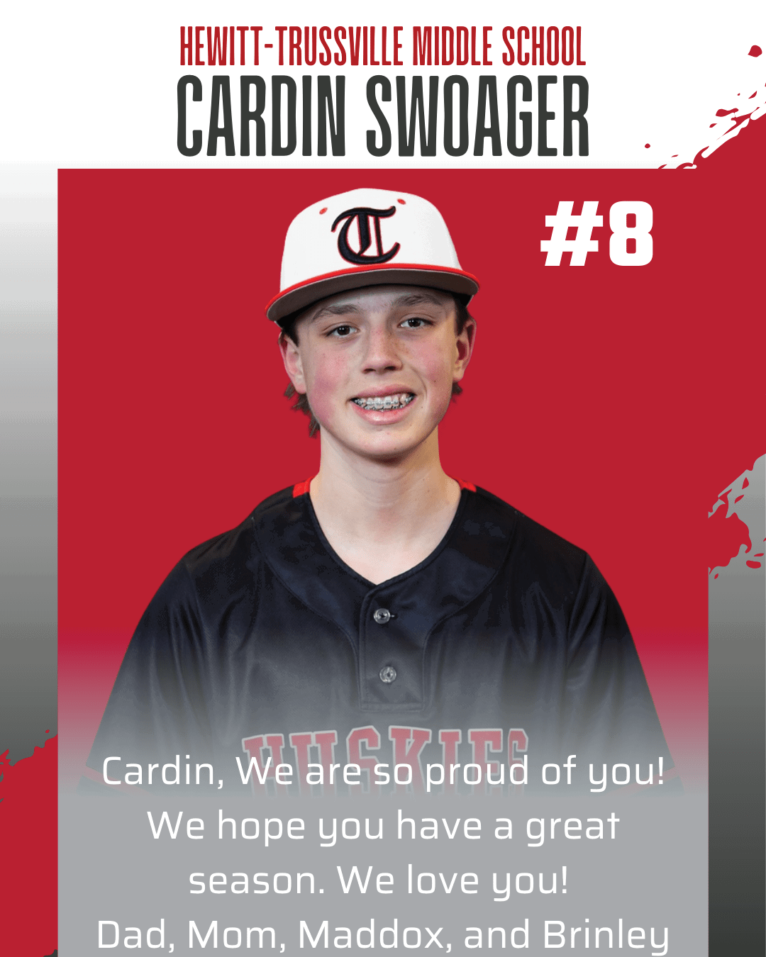 A young man wearing a baseball uniform with the number 8 on the back. AI generated content