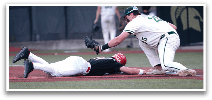 A baseball player slides into home plate while another player tries to tag him out. AI generated content