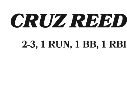  CRUZ REED 2 3, 1 RUN, 1 BB, 1 RBI