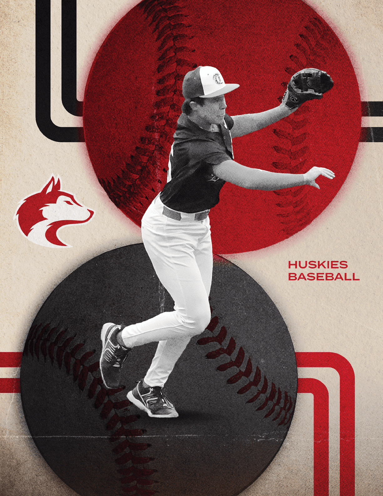 A baseball player in a black and red uniform is throwing a ball. AI generated content