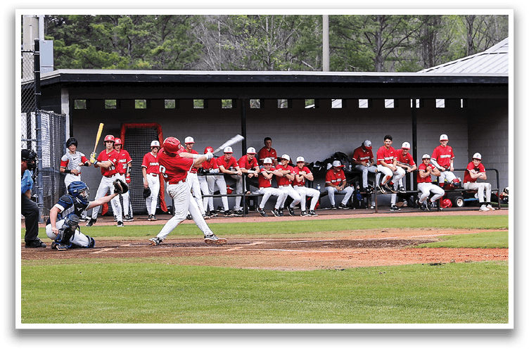 A baseball game is taking place with a batter swinging a bat, a catcher ready to catch the ball, and a group of players on the field. AI generated content