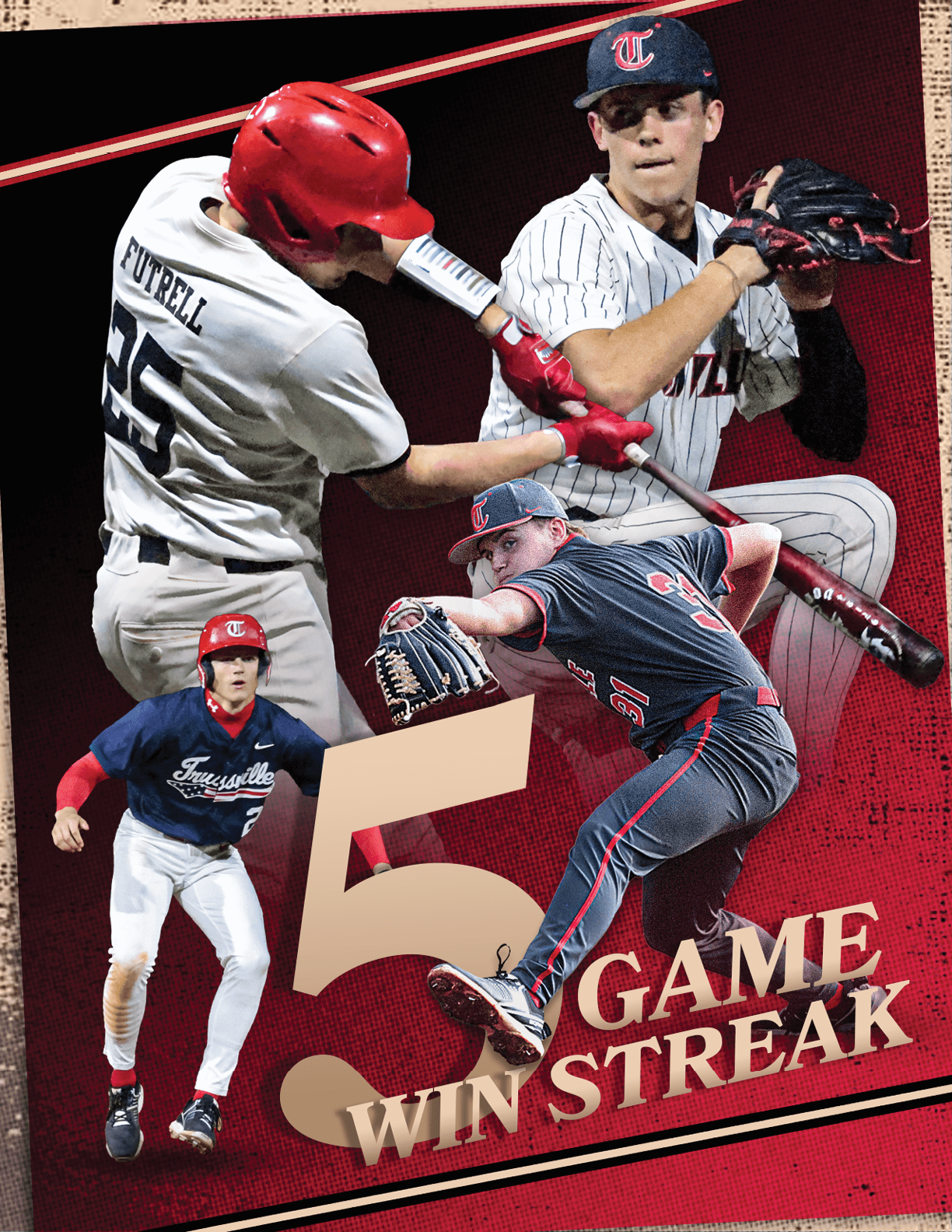 A baseball player is swinging a bat, while another player is catching a ball. A third player is running to the base. The image is a poster advertising a baseball game. AI generated content