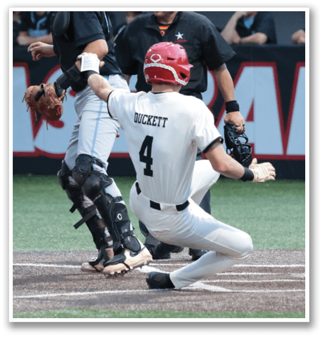 A baseball player slides into home plate while the catcher tries to tag him out. AI generated content