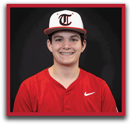 A young man wearing a red and white baseball uniform with the word “Crusville" on the front. AI generated content