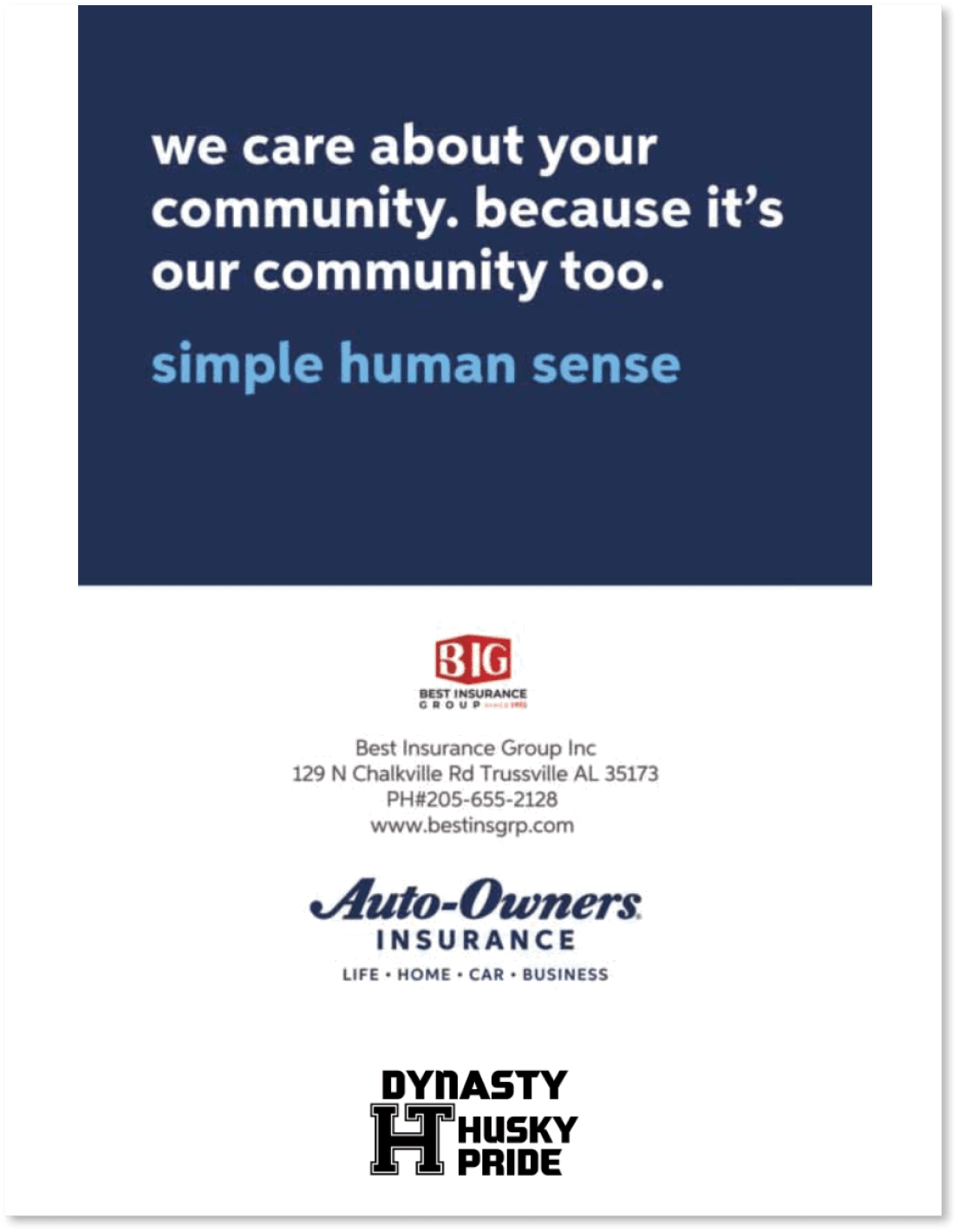 A blue and white advertisement for the Big I Insurance Group. AI generated content