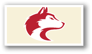 A red and white dog head with a red tongue. AI generated content