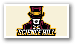 A logo for the Science Hill Hilltoppers with a man wearing a top hat and bow tie. AI generated content