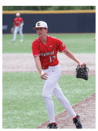 A baseball player in a red jersey is throwing a ball on a field. AI generated content