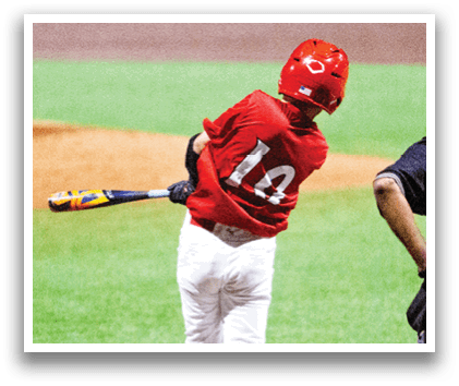 A baseball player in a red shirt and white pants is swinging a bat at a ball. AI generated content