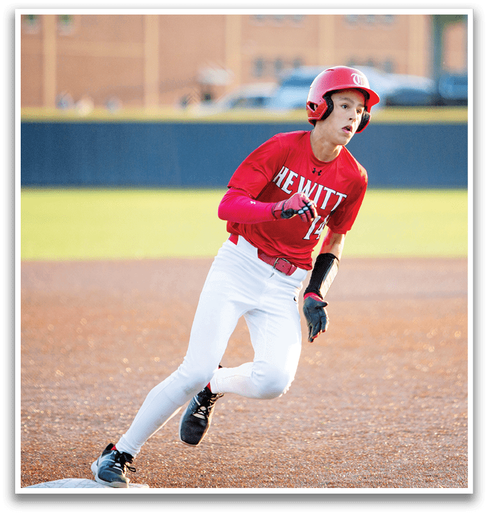 A baseball player wearing a red shirt and white pants is running on the field. AI generated content