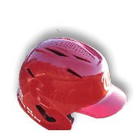 A person wearing a red helmet with a white logo. AI generated content