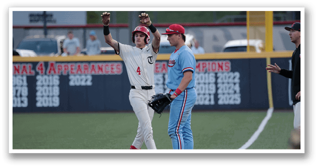 A baseball player is holding his glove up in the air, celebrating a catch. AI generated content